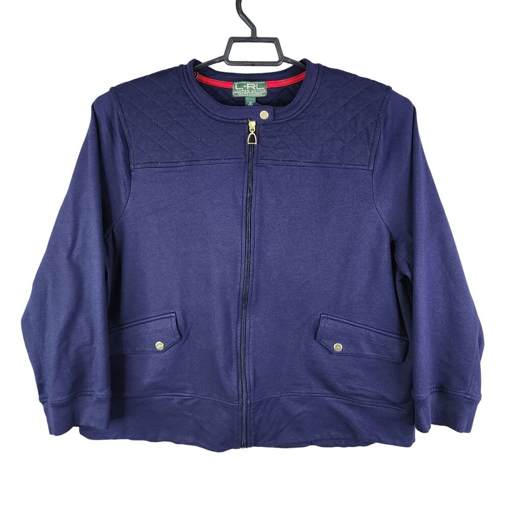 Womens Navy Blue Lauren Ralph Lauren Quilted Jacket Full Zip Long Sleeve 3X